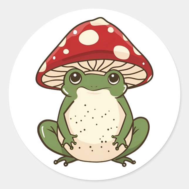 Silly frog fly agaric mushroom classic round sticker (Front)