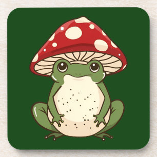 Silly frog fly agaric mushroom coaster