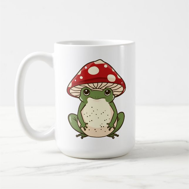 Silly frog fly agaric mushroom coffee mug (Left)