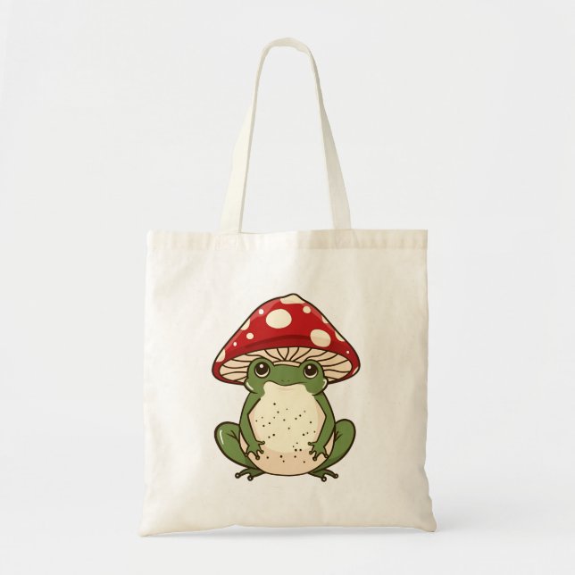 Silly frog fly agaric mushroom tote bag (Front)