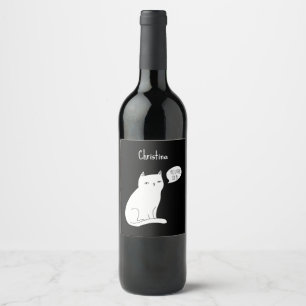 Silly funny cat "you're old" Birthday Wine Label