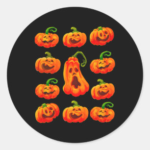 Silly Funny Halloween Pumpkin Faces Spooky Jack-o- Classic Round Sticker