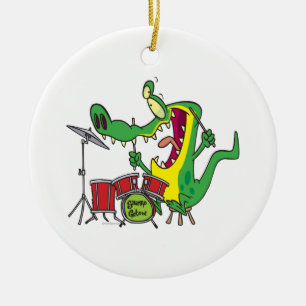 silly gator alligator drummer drumming cartoon ceramic ornament