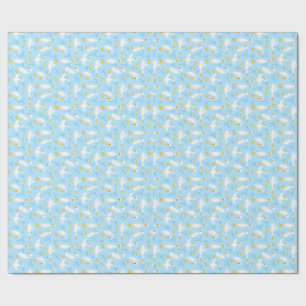 Silly Geese and Coquette Bows White on Light Blue Wrapping Paper