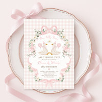 Silly Geese Twins Pink Bow Gingham Girls Birthday