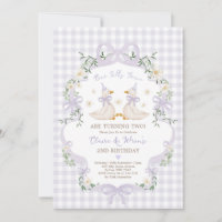 Silly Geese Twins Purple Bow Gingham Birthday