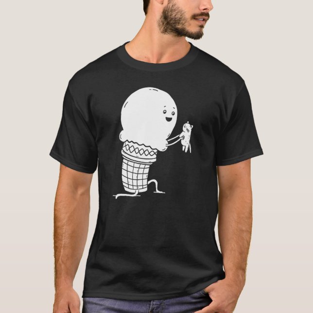 Silly Giant Ice Cream Cone and Cat T-Shirt (Front)