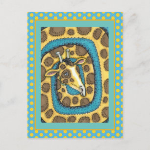SILLY GIRAFFE LONG NECK AND SPOTS, FUNNY FOLK ART POSTCARD
