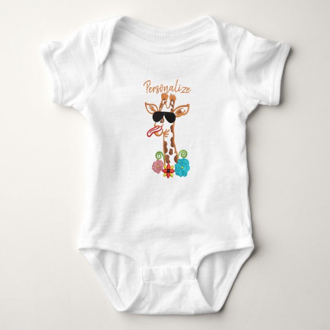 Silly Giraffe Sunglasses Funny Face  Baby Bodysuit (Front)