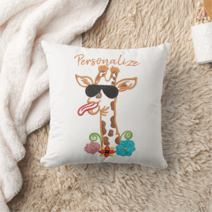 Silly Giraffe Sunglasses Funny Face Sarcastic Cushion