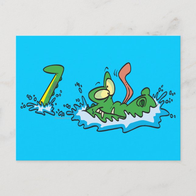 silly gliding alligator crocodile cartoon postcard (Front)