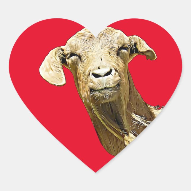 silly Goat Face Farm Animal Art  Heart Sticker (Front)
