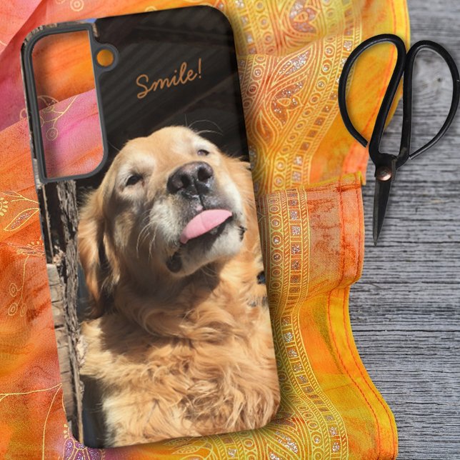 Silly Golden Retriever Photograph Custom Text Samsung Galaxy S22 Case (Creator Uploaded)
