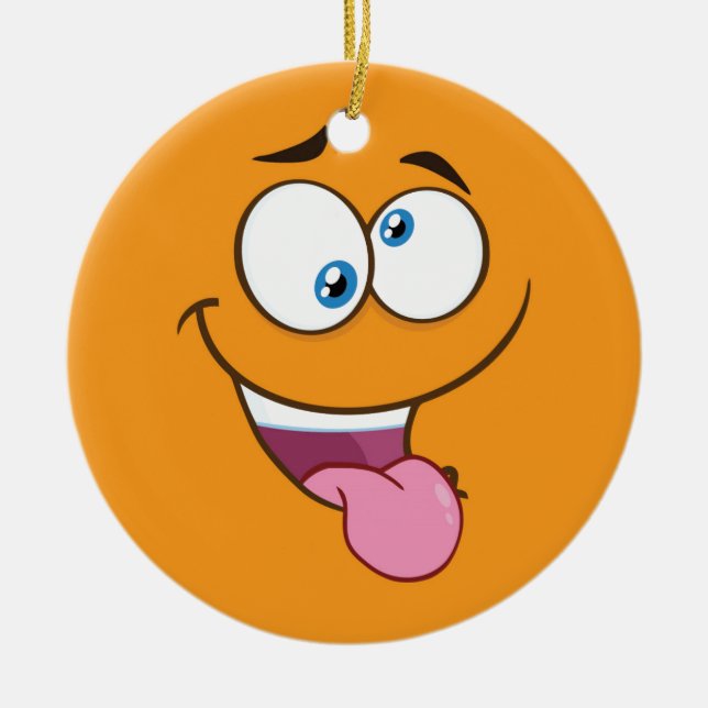Silly Goofy Square Emoji Ceramic Ornament (Front)