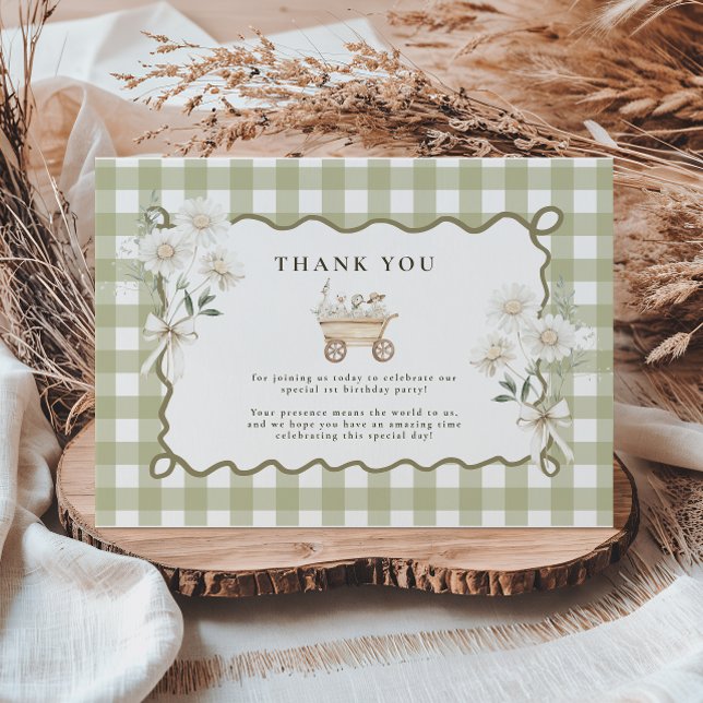 Silly Goose 1st Birthday Green Gingham Thank You Card (Creator Uploaded)