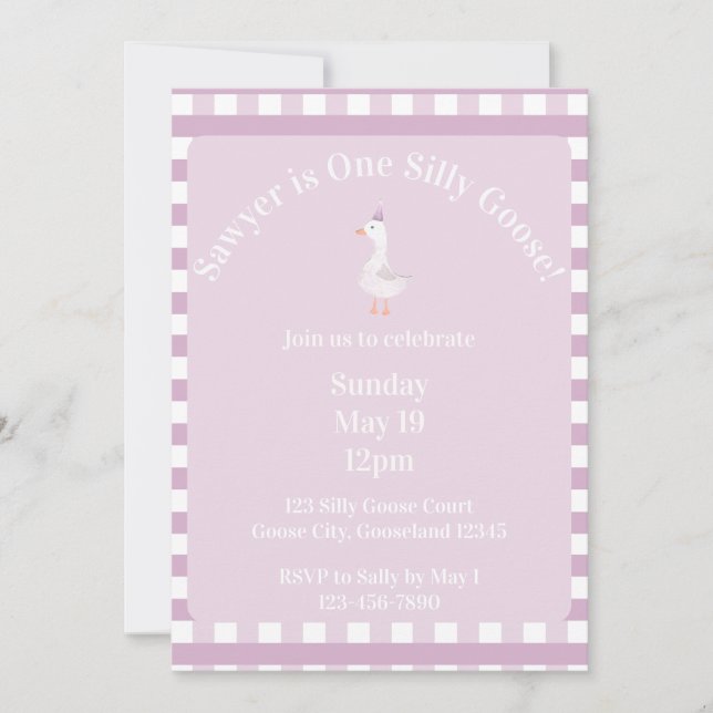 Silly Goose 1st Birthday Invitation (Pink) (Front)