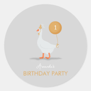 Silly Goose 1st Birthday Party Favour Classic Round Sticker