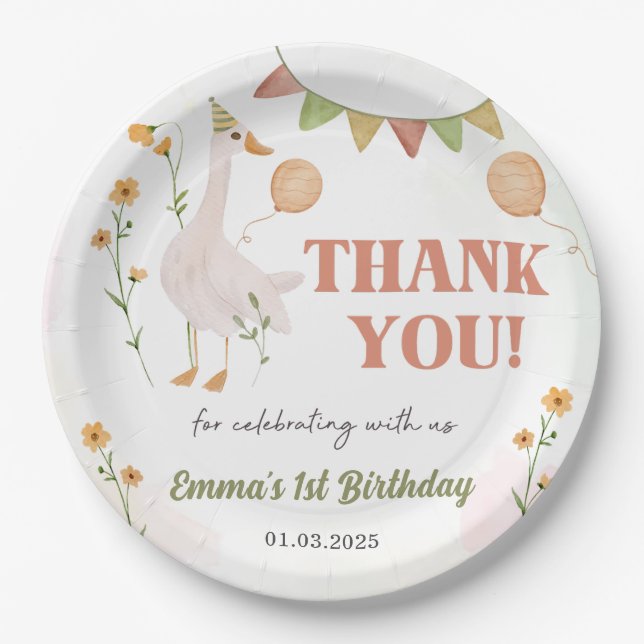 Silly Goose 1st Birthday Party  Paper Plate (Front)