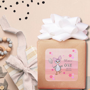 Silly Goose 1st Birthday Pink Bow  Square Sticker