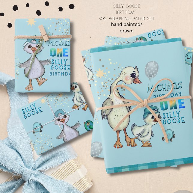 Silly Goose 1st Boy Birthday Wrapping Paper Set (Silly Goose 1st Boy Birthday Wrapping Paper Set)