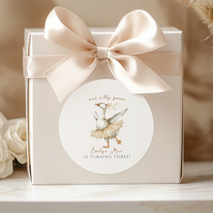 Silly Goose 3rd Birthday Watercolor Classic Round Sticker