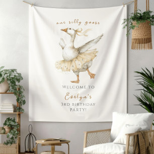 Silly Goose 3rd Birthday Watercolor Welcome Tapestry