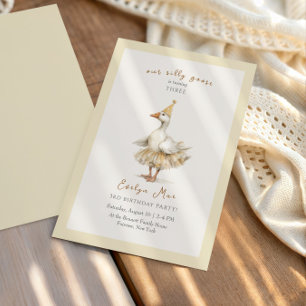 Silly Goose 3rd Birthday Yellow Watercolor Invitation