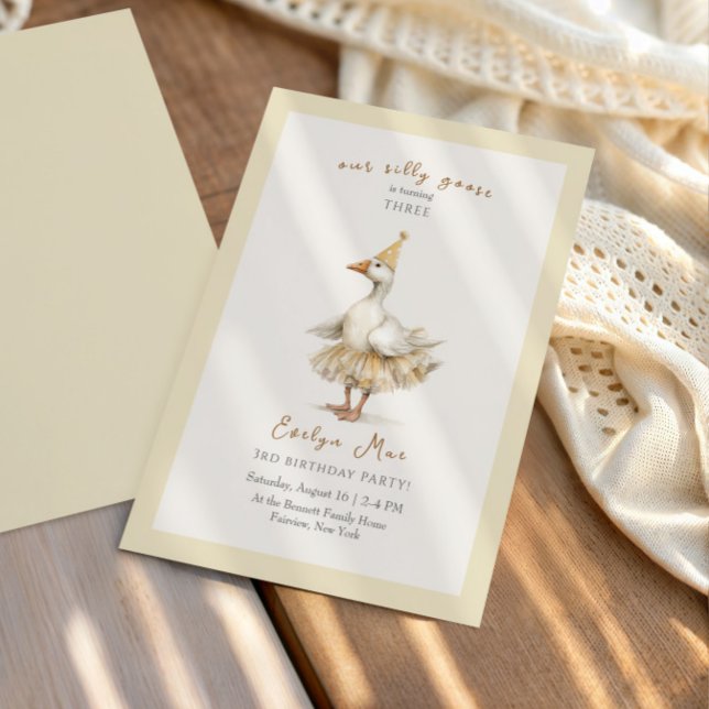 Silly Goose 3rd Birthday Yellow Watercolor Invitation (Creator Uploaded)