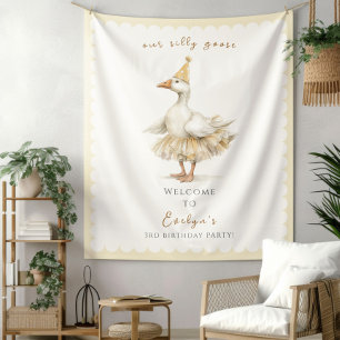 Silly Goose 3rd Birthday Yellow Watercolor Welcome Tapestry