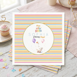 Silly Goose 5th Birthday Pastel Striped paper Napkin