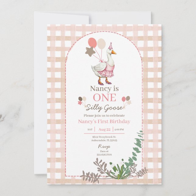 Silly Goose Any Age Birthday Brown Invitation (Front)