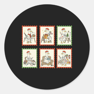 Silly Goose Art Teacher Christmas Stamp Painter Ar Classic Round Sticker