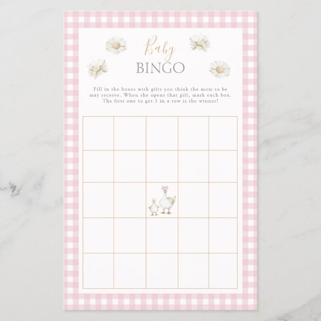 Silly Goose Baby Bingo Whimsical Pink Shower Game Flyer (Front)