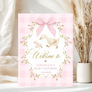 Silly Goose Baby Girl Shower Pink Gingham Welcome Poster
