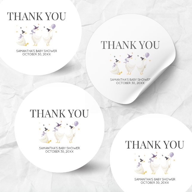 Silly Goose Baby Shower Classic Round Sticker (Halloween Little Silly Goose Baby Shower Sticker)