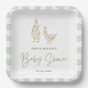 Silly Goose Baby Shower Gender Neutral Gingham Paper Plate