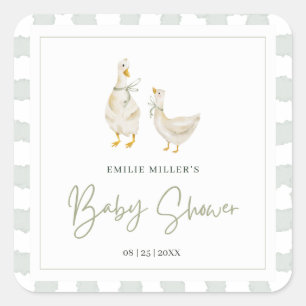 Silly Goose Baby Shower Gender Neutral Gingham Square Sticker