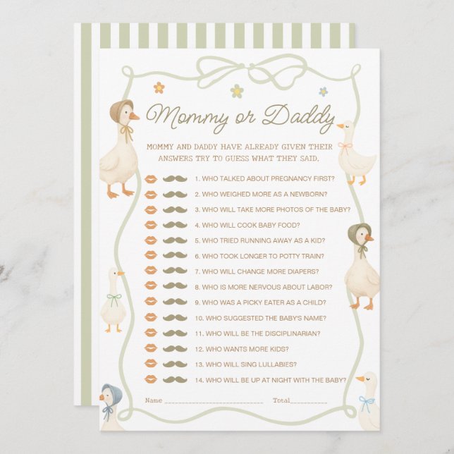 Silly Goose Baby Shower Mummy or Daddy Game Card (Front/Back)
