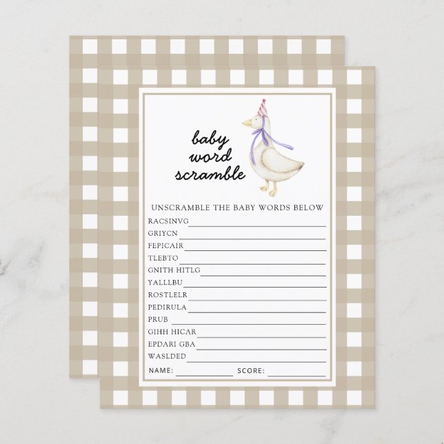 Silly goose - Baby Word Scramble Game (Front/Back)