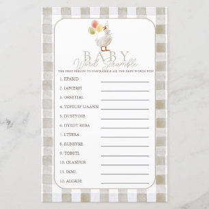 Silly Goose Beige Gingham Baby Word Scramble