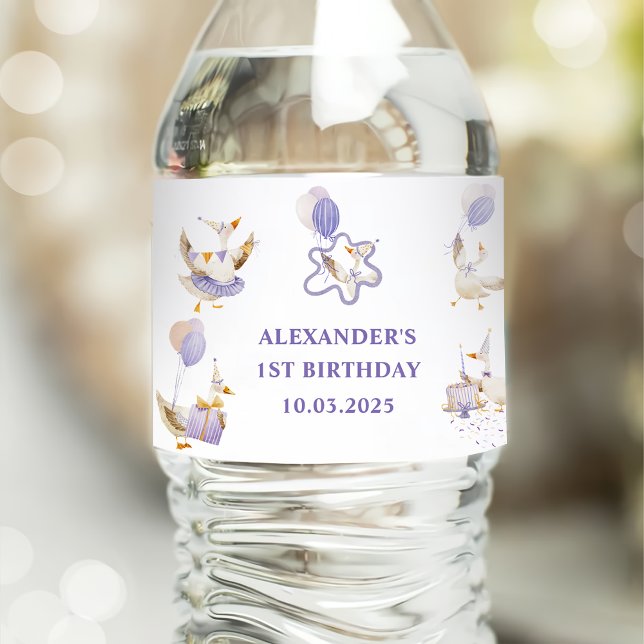 Silly Goose Birthday Party  Water Bottle Label (Creator Uploaded)