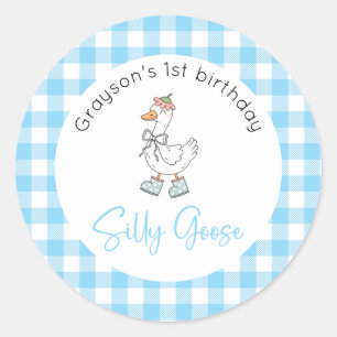 Silly Goose Blue Birthday Classic Round Sticker