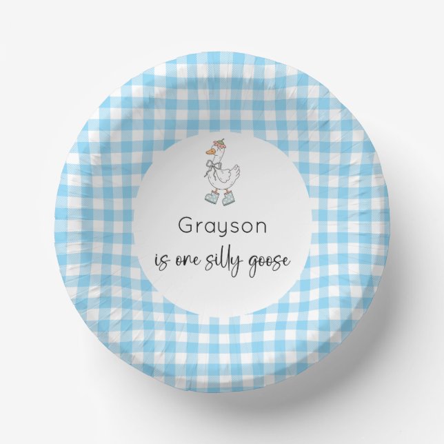 Silly Goose Blue Birthday Paper Plate (Front)