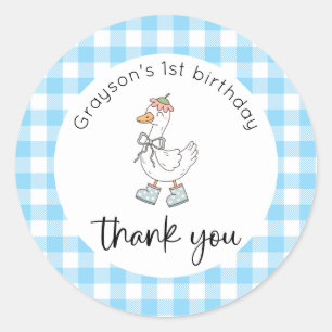 Silly Goose Blue Birthday Thank You Classic Round Sticker