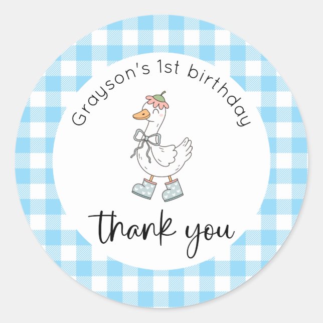 Silly Goose Blue Birthday Thank You Classic Round Sticker (Front)