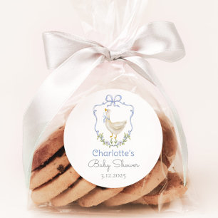 Silly Goose Blue bow baby boy shower Thank you Classic Round Sticker