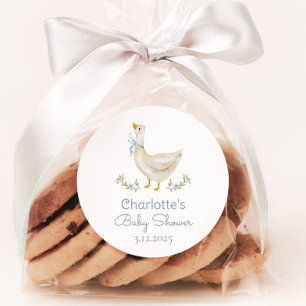 Silly Goose Blue bow baby boy shower Thank you Classic Round Sticker