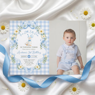 Silly Goose Blue Bow Birthday Invitation Photo