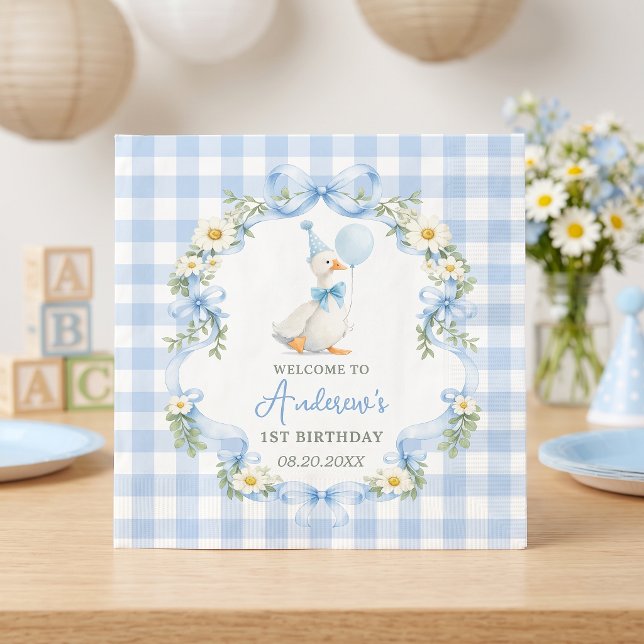 Silly Goose Blue Bow Birthday Napkins (Creator Uploaded)