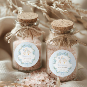 Silly Goose Blue Bow Floral Boy Baby Shower Classic Round Sticker